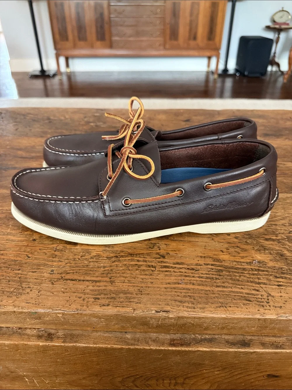 Mens Eddie Bauer Brown Leather Classic Boat Shoes Size 12